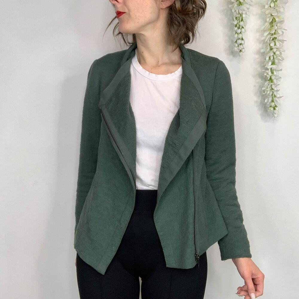 VINCE Cypress Frise moto Jacket green asymmetrical zipper futurecore 2782
